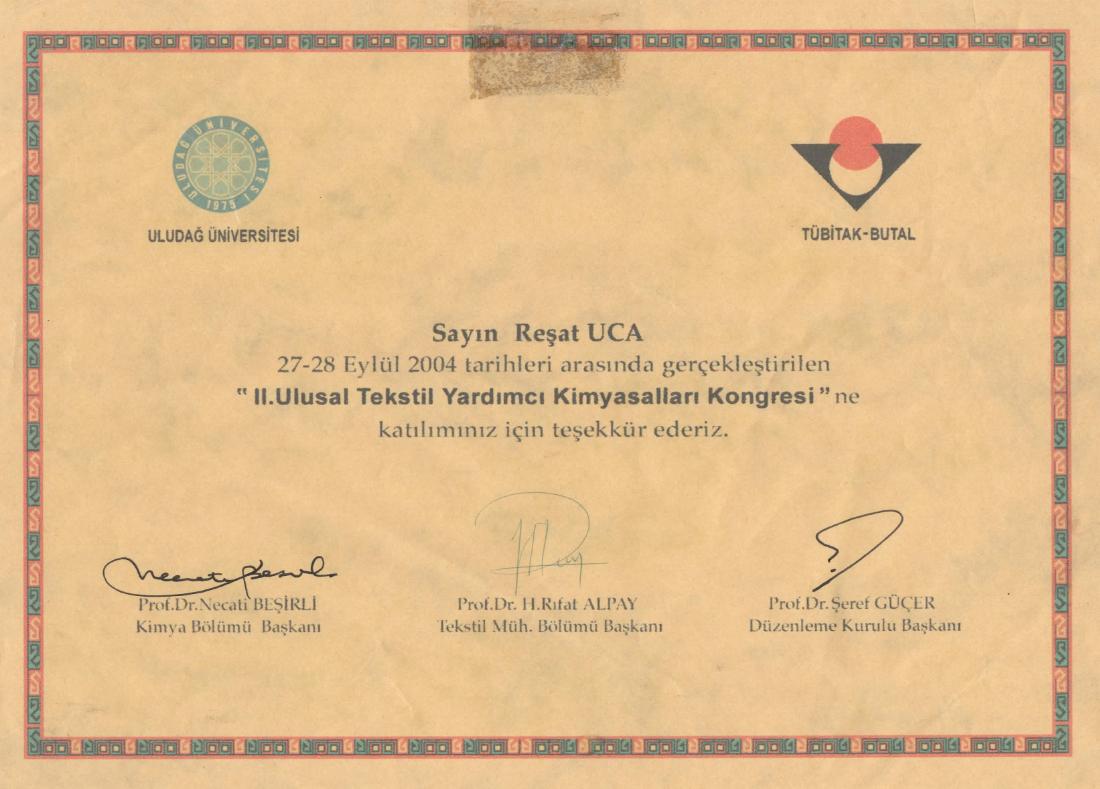 II. 27-28 September 2004. Participation in National Textile Auxiliaries Chemicals Congress.
